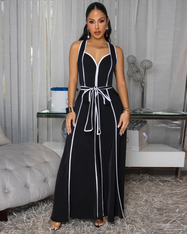 Forrester Black White Trim Jumpsuit sold by Chic Couture