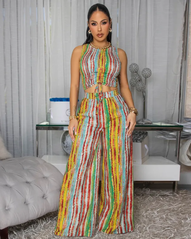 Jaquita Aqua Rust Multi-Color Print Pants Set sold by Chic Couture