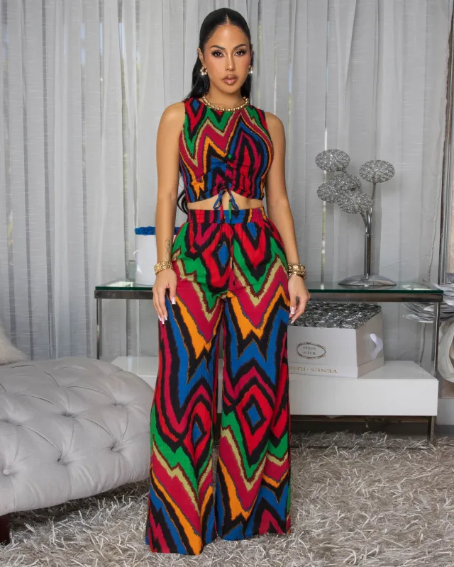Layola Red Multi-Color Print Pants Set sold by Chic Couture