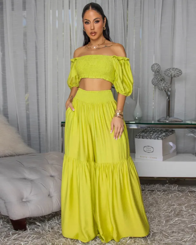 Andy Citron Smocked Crop Top & Wide Pants Set sold by Chic Couture