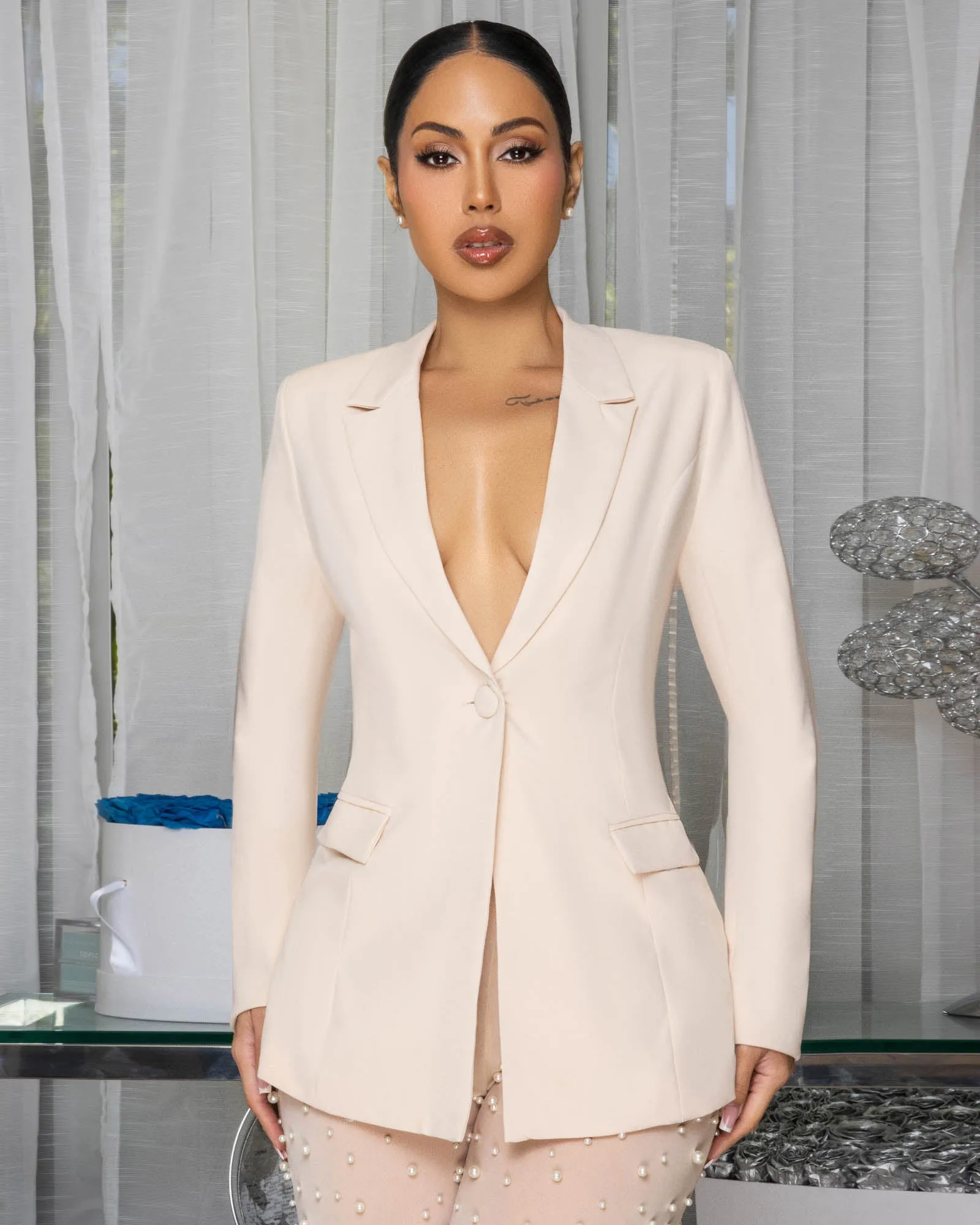 Alice Nude Blazer & Mesh Pearl Pants Set (8/26/25) sold by Chic Couture product image thumbnail 4