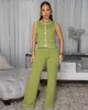 Samira Green Cream Trim Knit Pants Set sold by Chic Couture