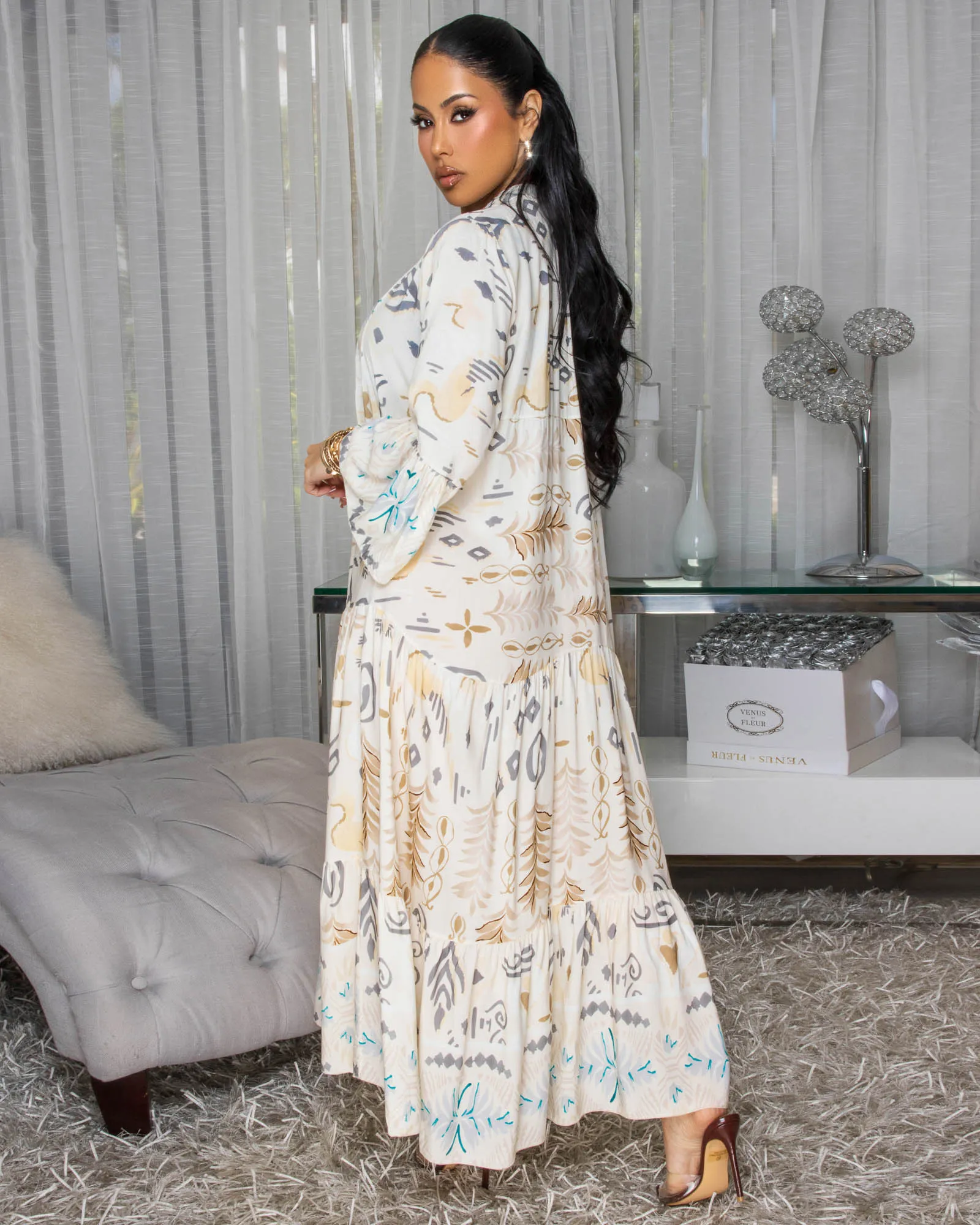 Emmie Cream Grey Multi-Color Maxi Dress sold by Chic Couture product image thumbnail 3