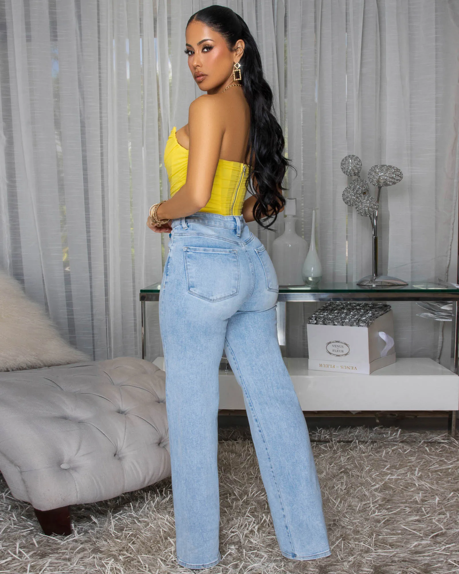 Halle Yellow Mesh Crop Corset sold by Chic Couture product image thumbnail 3