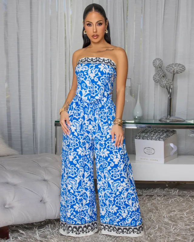 Orlando Blue Multi-Color Print Pants Set sold by Chic Couture