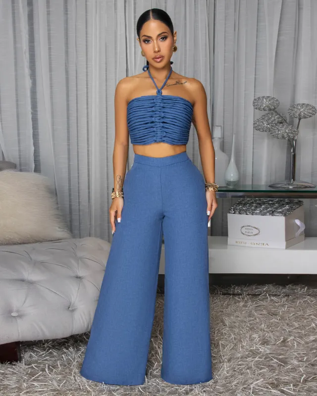 Callin Blue Linen Pants Set sold by Chic Couture