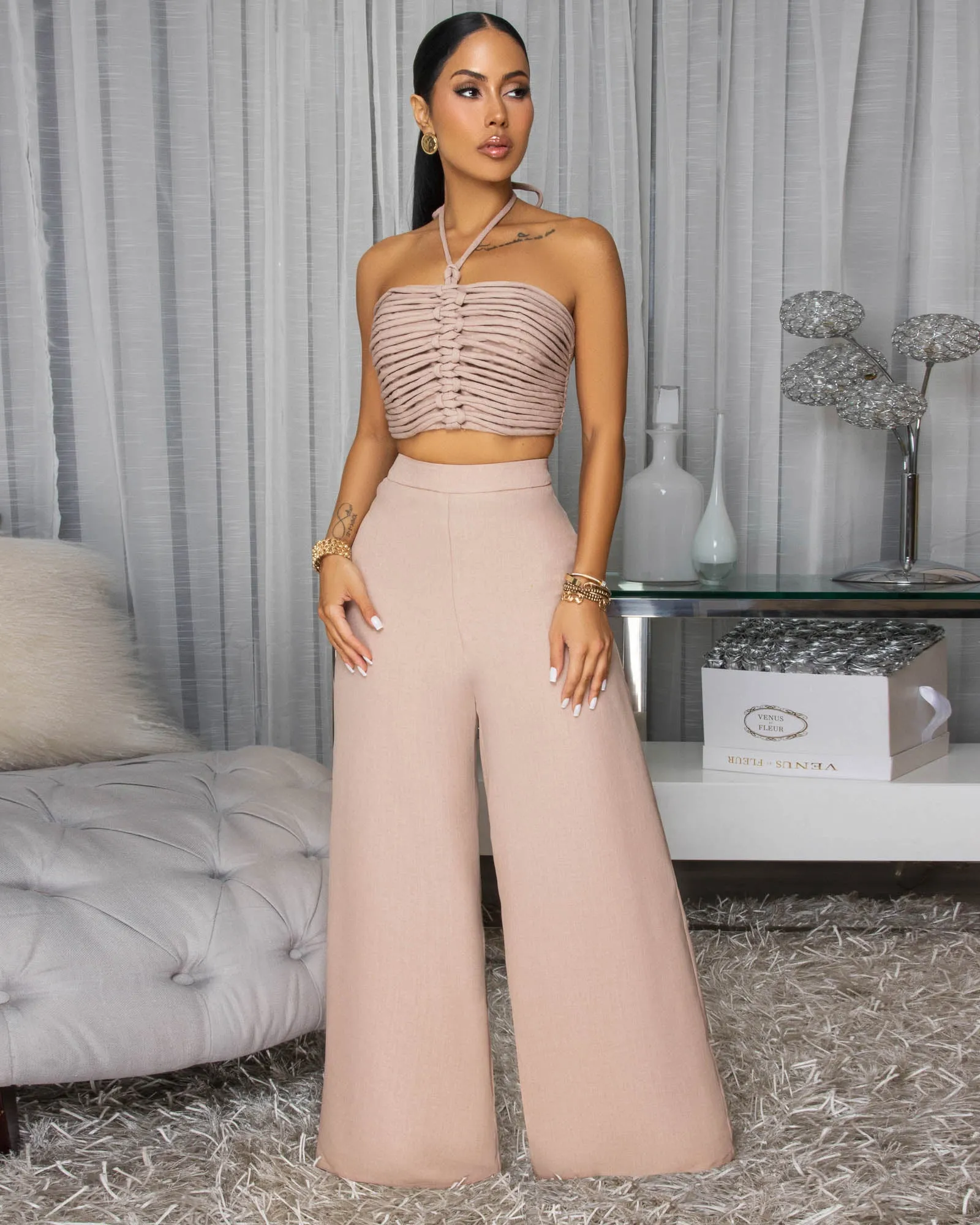 Callin Nude Linen Pants Set sold by Chic Couture product image thumbnail 3