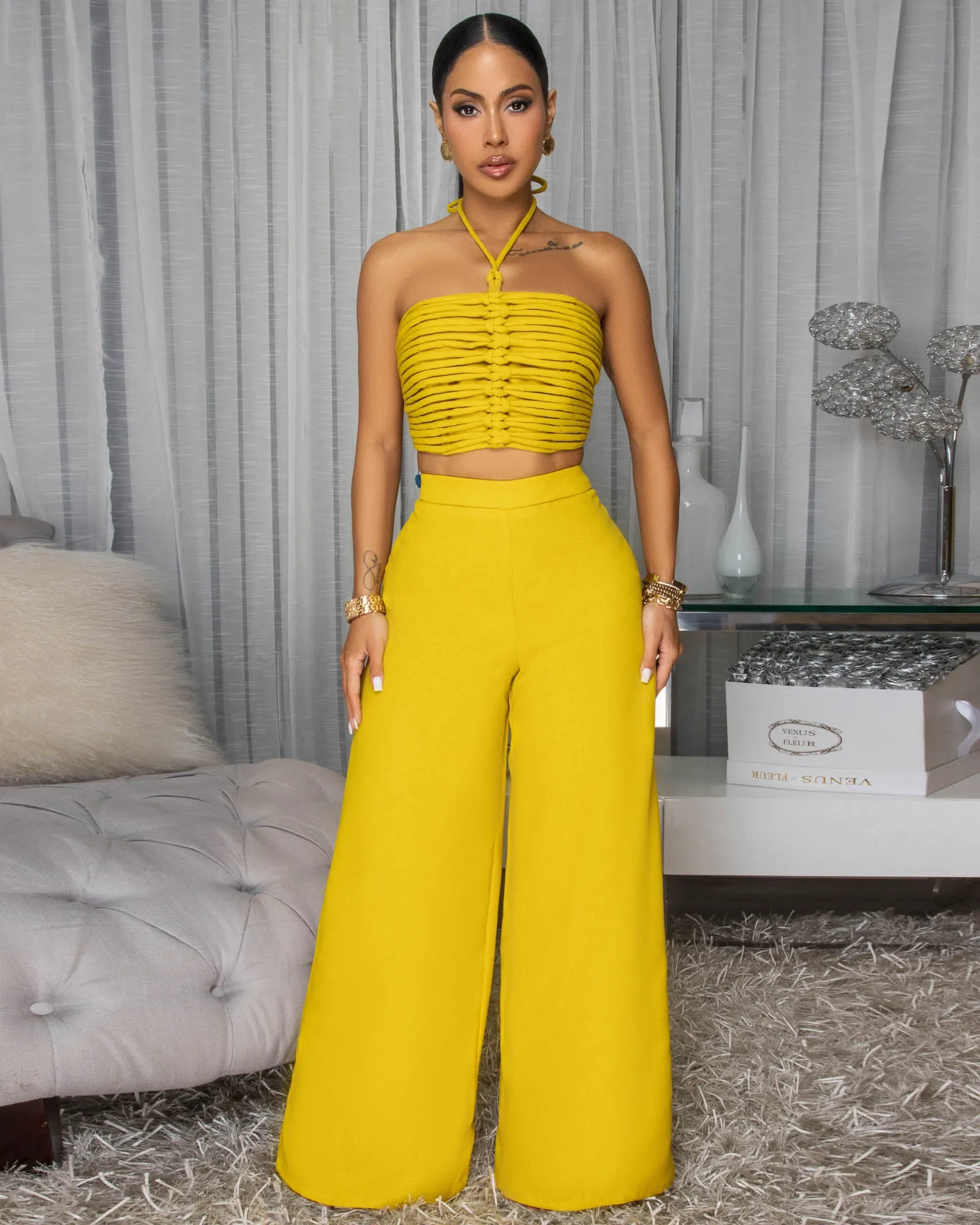 Callin Mustard Yellow Linen Pants Set sold by Chic Couture product image thumbnail 2