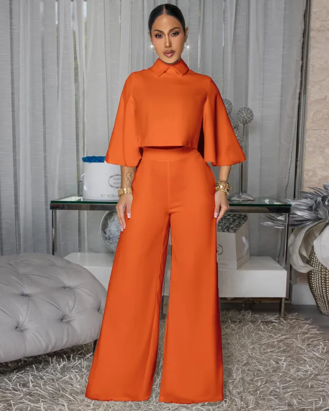 Gillmore Rust Orange Pants Set sold by Chic Couture