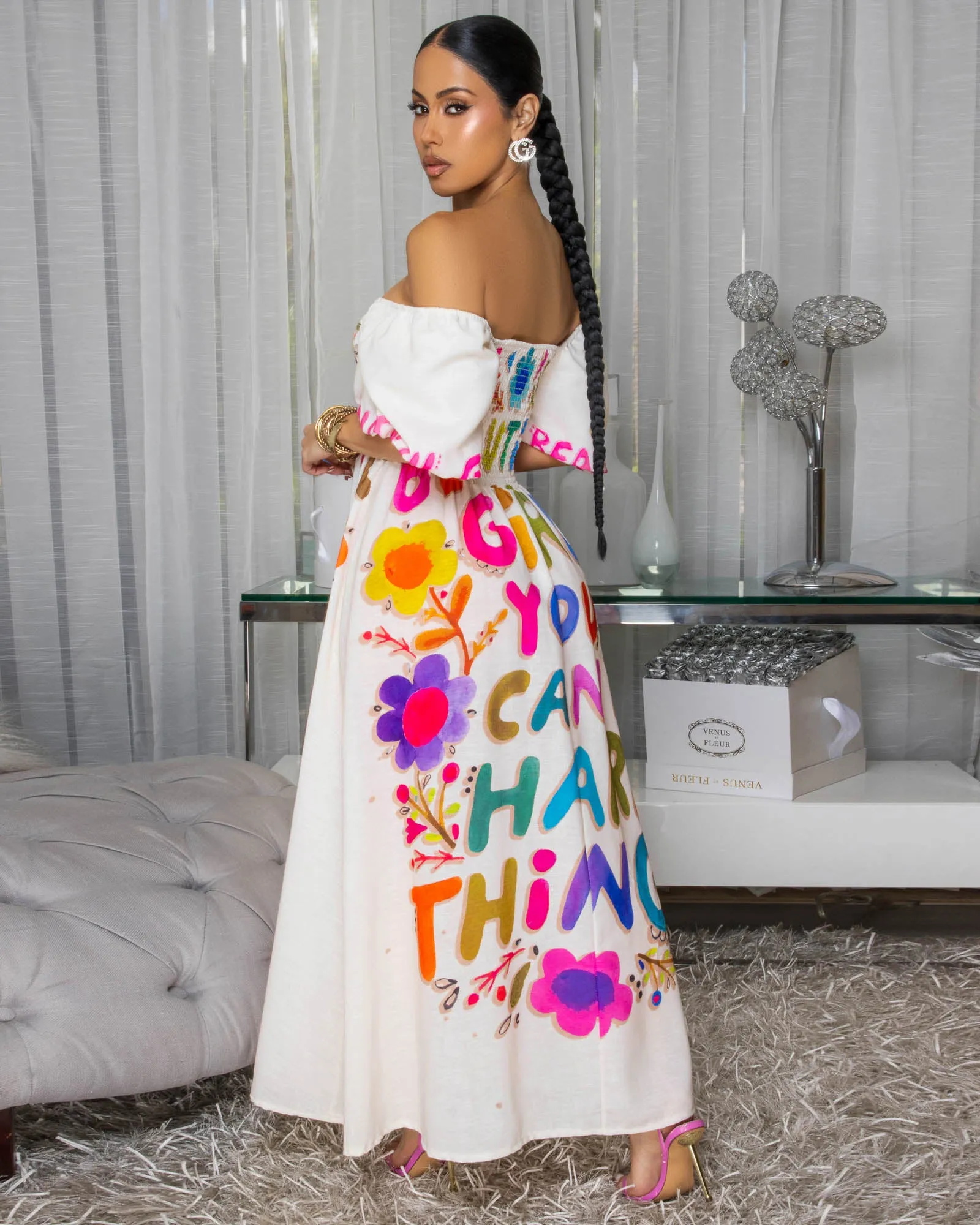 Eloise Cream Multi-Color Graphic Print Maxi Dress sold by Chic Couture product image thumbnail 4