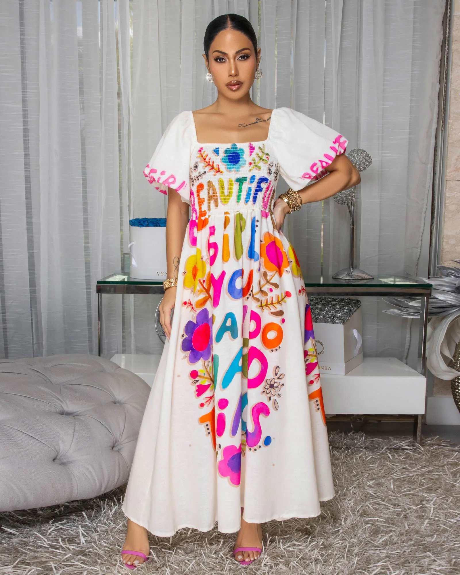 Eloise Cream Multi-Color Graphic Print Maxi Dress sold by Chic Couture product image thumbnail 2