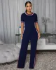 Jameson Navy-Blue Stripes ULTRA-LUXE Knit Pants Set (9/2025) sold by Chic Couture