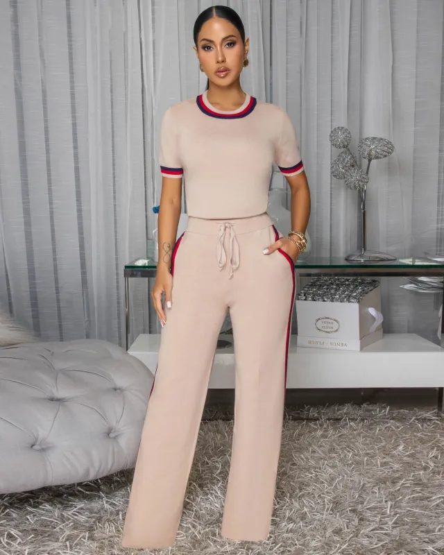 Jameson Nude Stripes ULTRA-LUXE Knit Pants Set sold by Chic Couture