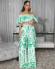 Andy Off-White Green Print Ruffle Top & Pants Set sold by Chic Couture