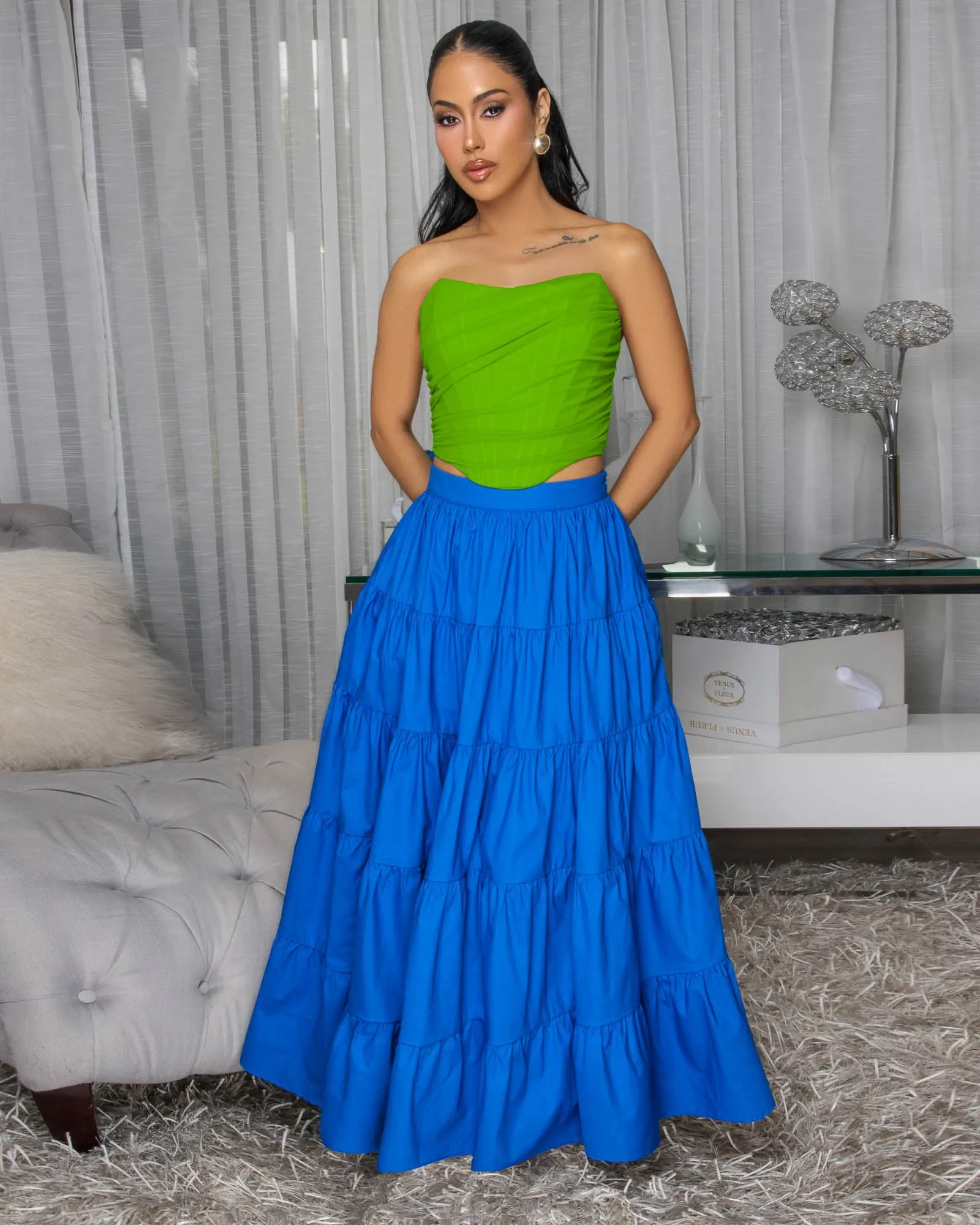 Kolinda Royal-Blue Tiered Maxi Skirt sold by Chic Couture
