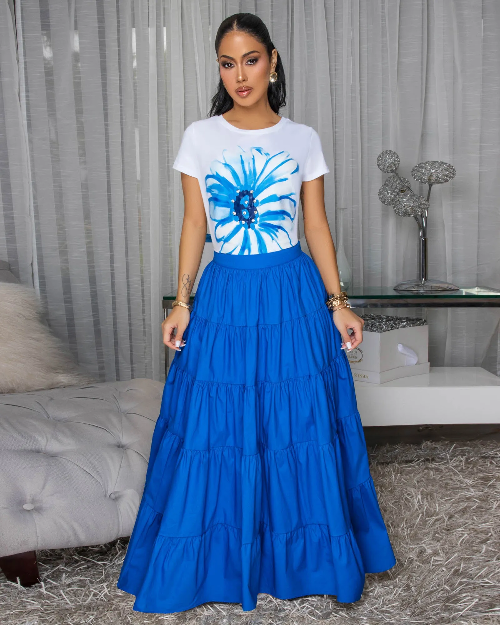 Kolinda Royal-Blue Tiered Maxi Skirt sold by Chic Couture product image thumbnail 4