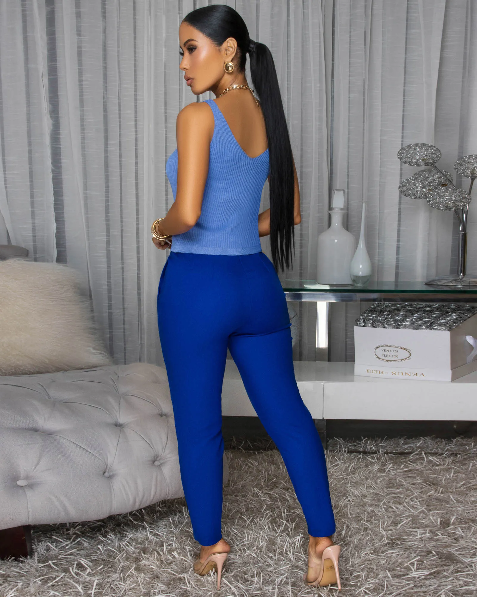 Maella Blue Ribbed Tank Top sold by Chic Couture product image thumbnail 3