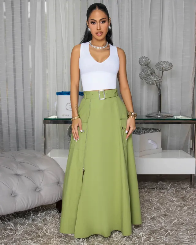 Molly Green Zipper Slit Maxi Skirt sold by Chic Couture