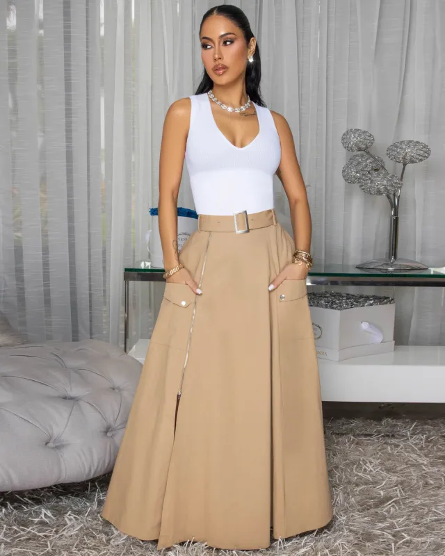 Molly Nude Zipper Slit Maxi Skirt sold by Chic Couture