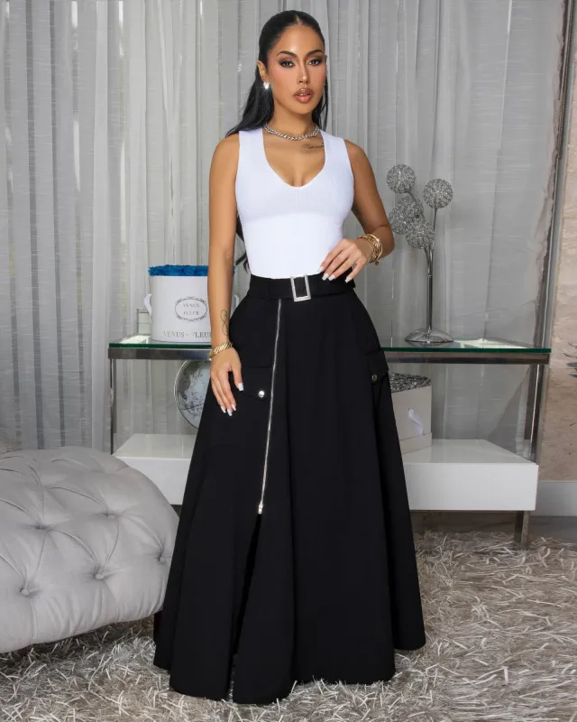 Molly Black Zipper Slit Maxi Skirt sold by Chic Couture