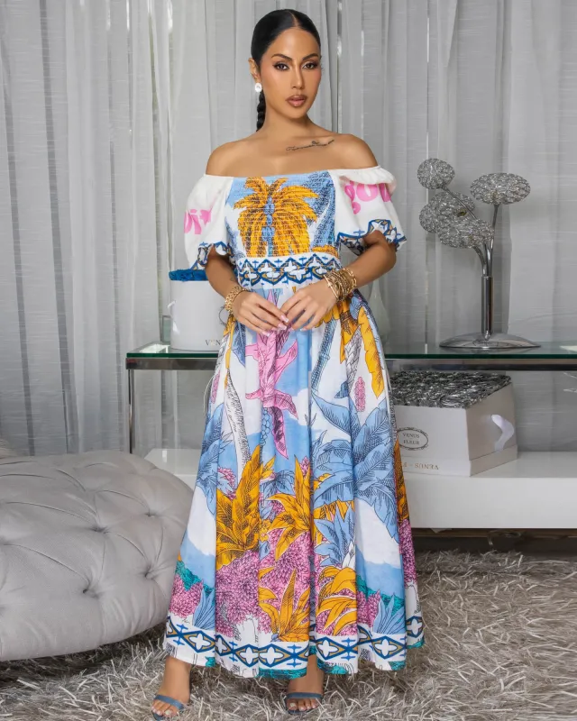 Gracelynn Blue Multi-Color Print Maxi Dress sold by Chic Couture