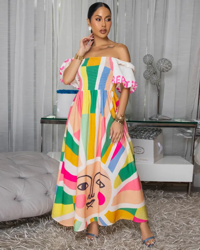 Reece Cream Multi-Color Print Maxi Dress sold by Chic Couture