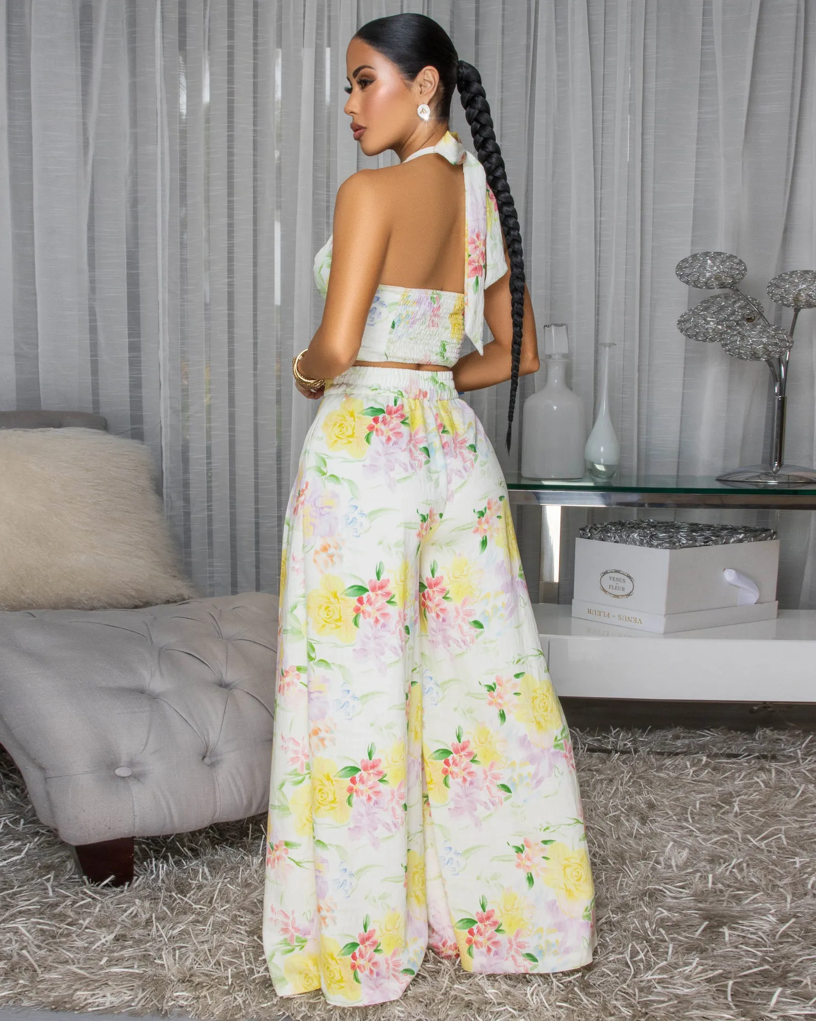 Raleigh Ivory Multi-Color Floral Print Pants Set sold by Chic Couture product image thumbnail 4