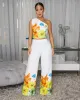 Abora White Multi-Color Floral Print Pants Set sold by Chic Couture