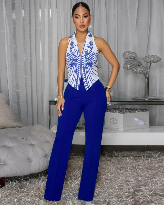 Kiki Royal-Blue High Waist Pants sold by Chic Couture