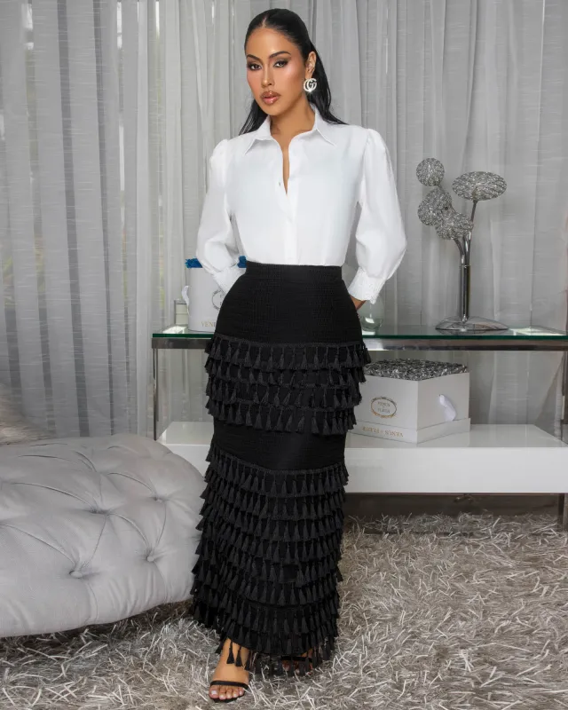 Fable White Black Top & Skirt Set sold by Chic Couture