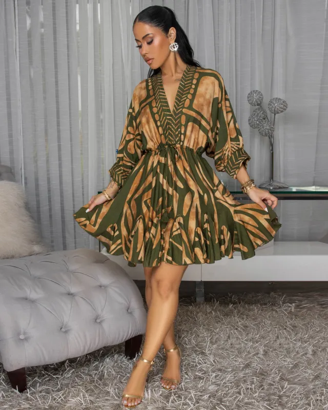 Sienna Green Gold Print Skater Dress sold by Chic Couture