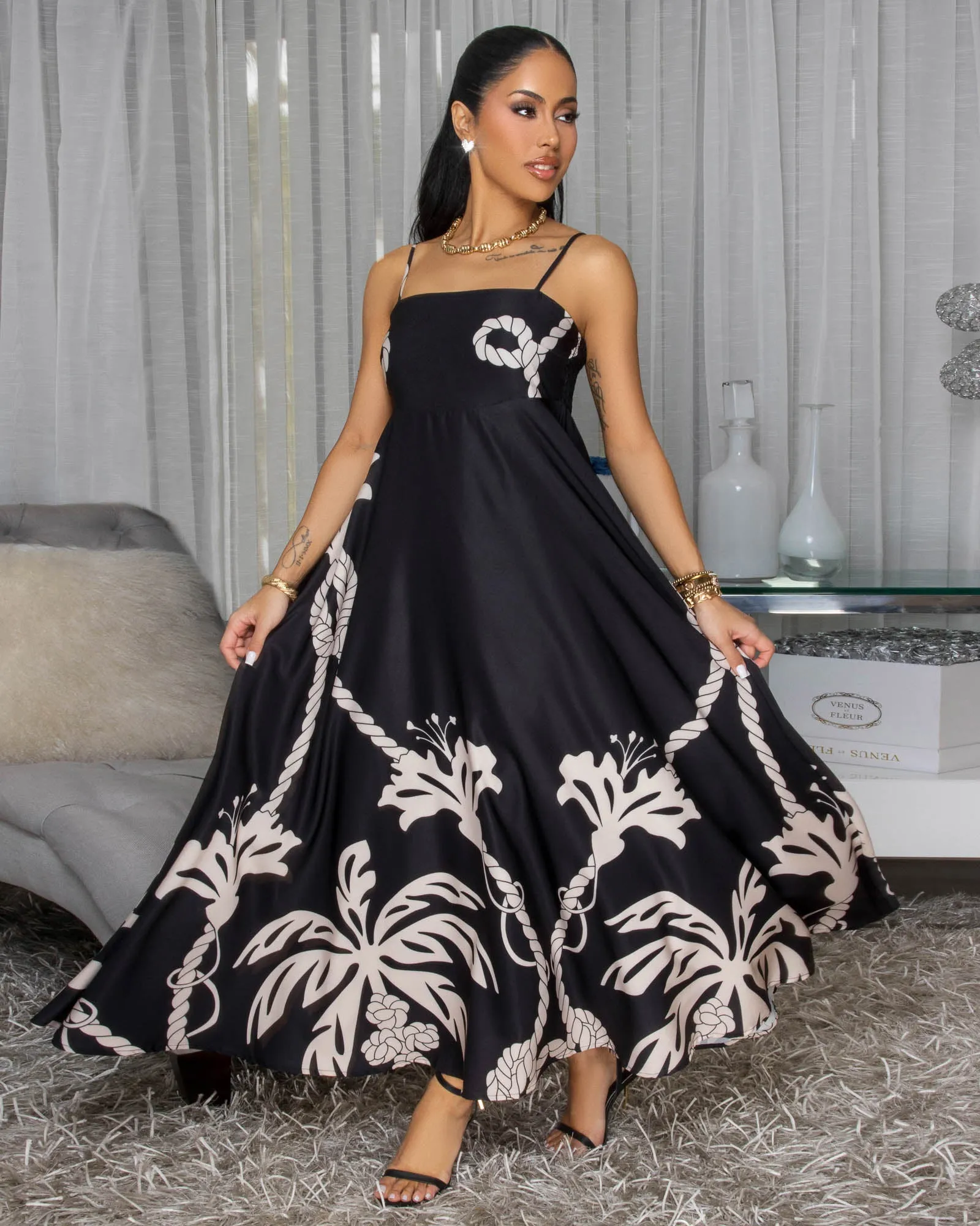 Emryn Black Nude Print Maxi Dress sold by Chic Couture