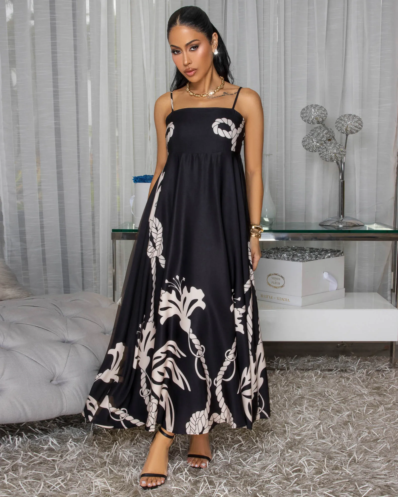 Emryn Black Nude Print Maxi Dress sold by Chic Couture product image thumbnail 3