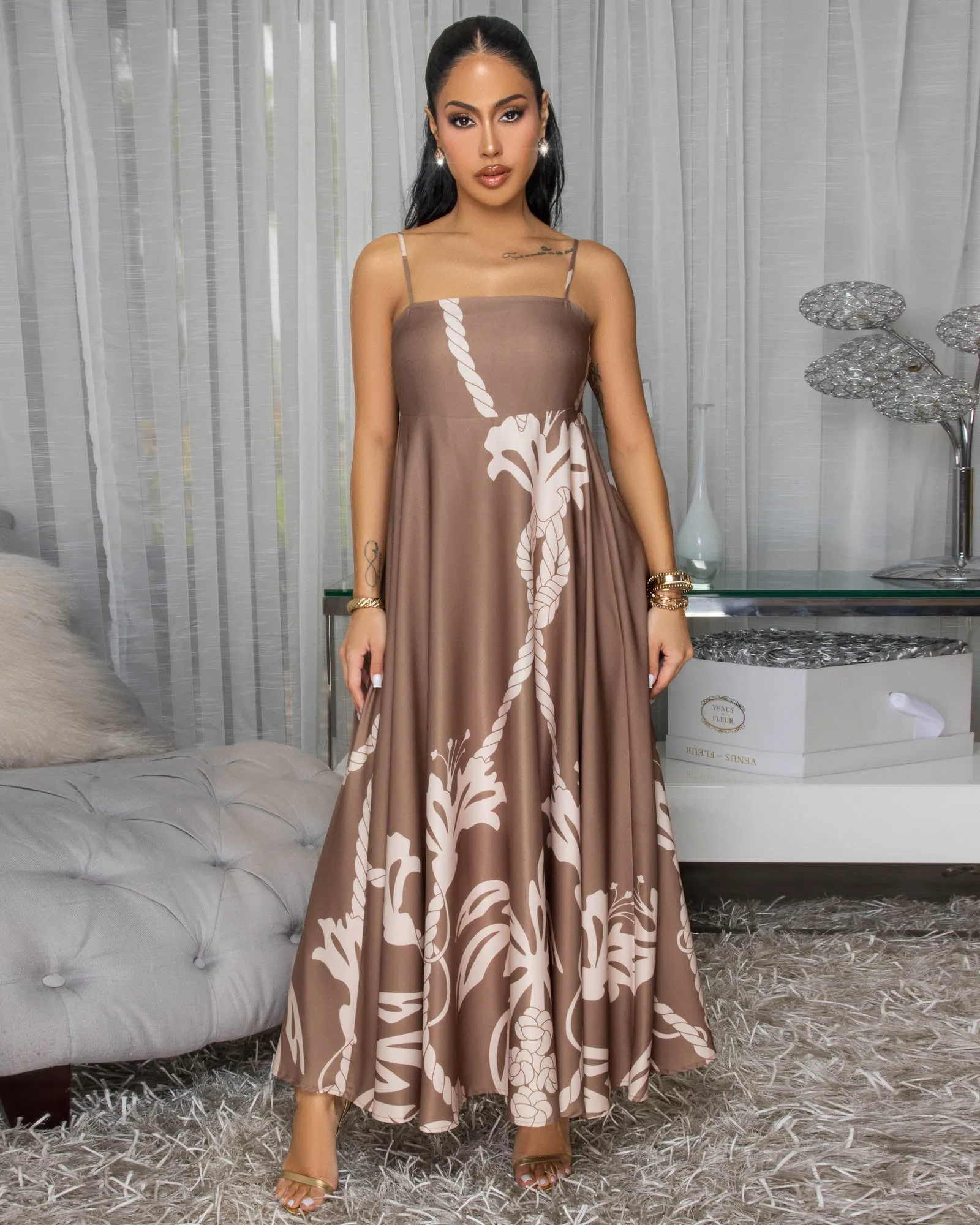 Emryn Mocha Nude Print Maxi Dress sold by Chic Couture product image thumbnail 2