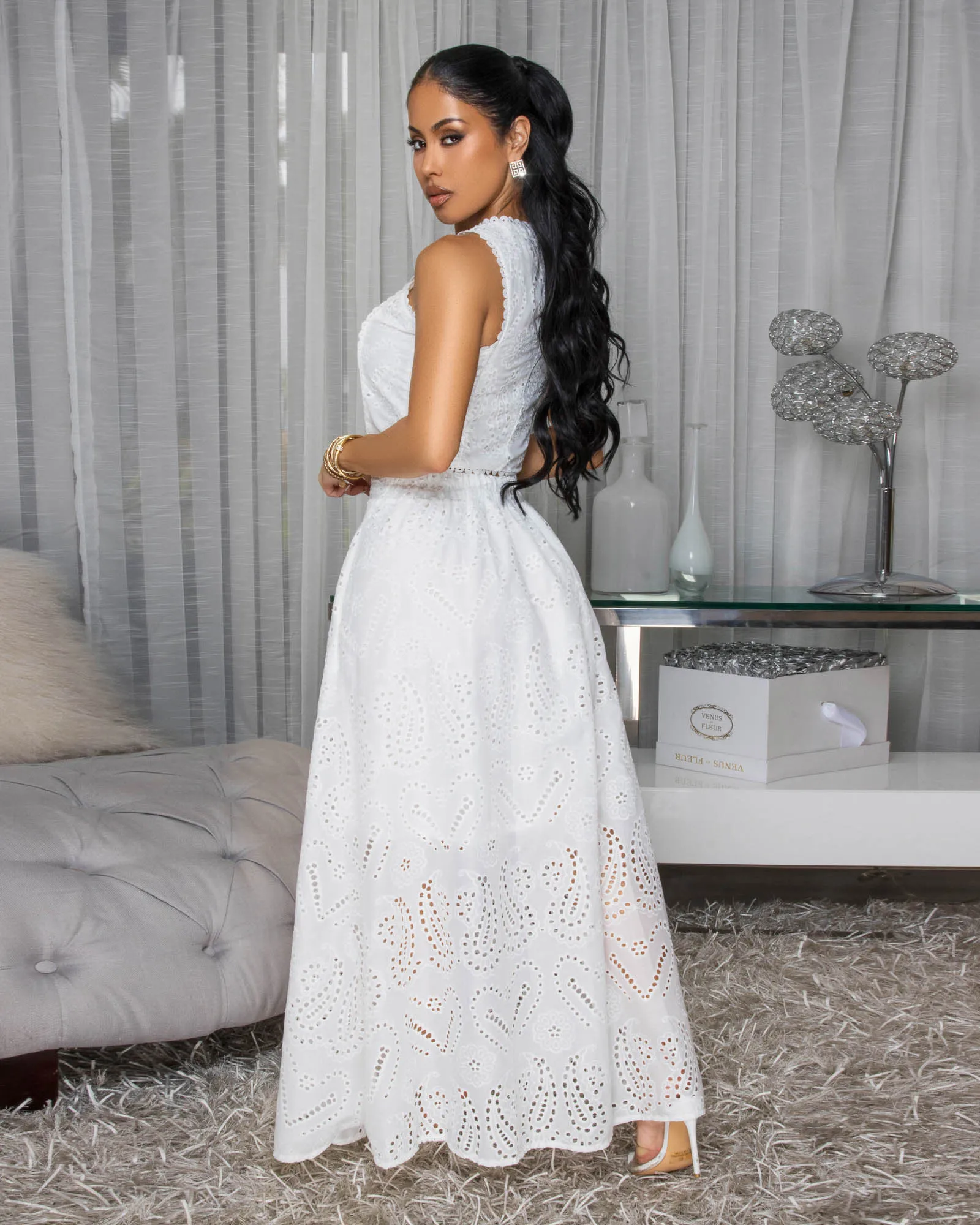 Isalie White Eyelet Top & Skirt Set sold by Chic Couture product image thumbnail 4