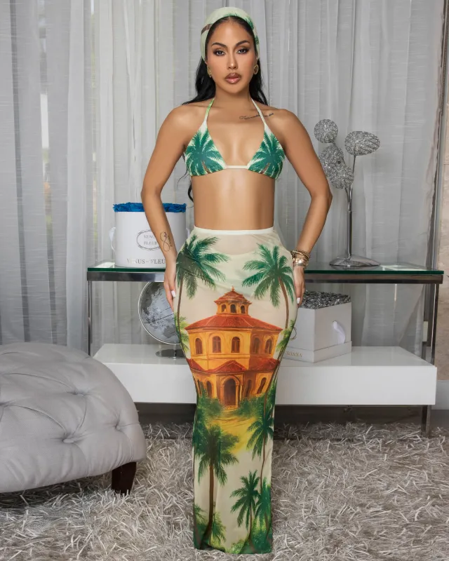 Heidi Green Cream Multi-Color Mesh 4 Piece Swimsuit Set sold by Chic Couture