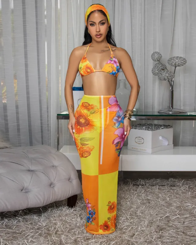 Joeh Orange Multi-Color Mesh 4 Piece Swimsuit Set sold by Chic Couture