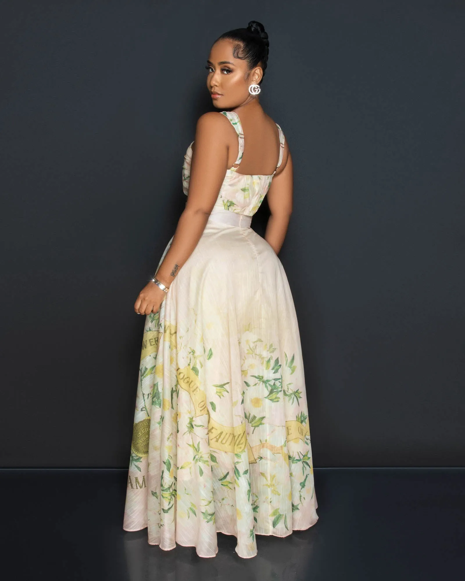 *Lonnieh Beige Floral Print Crop Top & Maxi Skirt Set sold by Chic Couture product image thumbnail 4