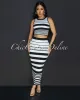 Evaline White Black Stripes Top & Midi Skirt Set sold by Chic Couture
