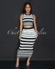 Evaline White Black Stripes Top & Midi Skirt Set sold by Chic Couture