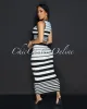 Evaline White Black Stripes Top & Midi Skirt Set sold by Chic Couture