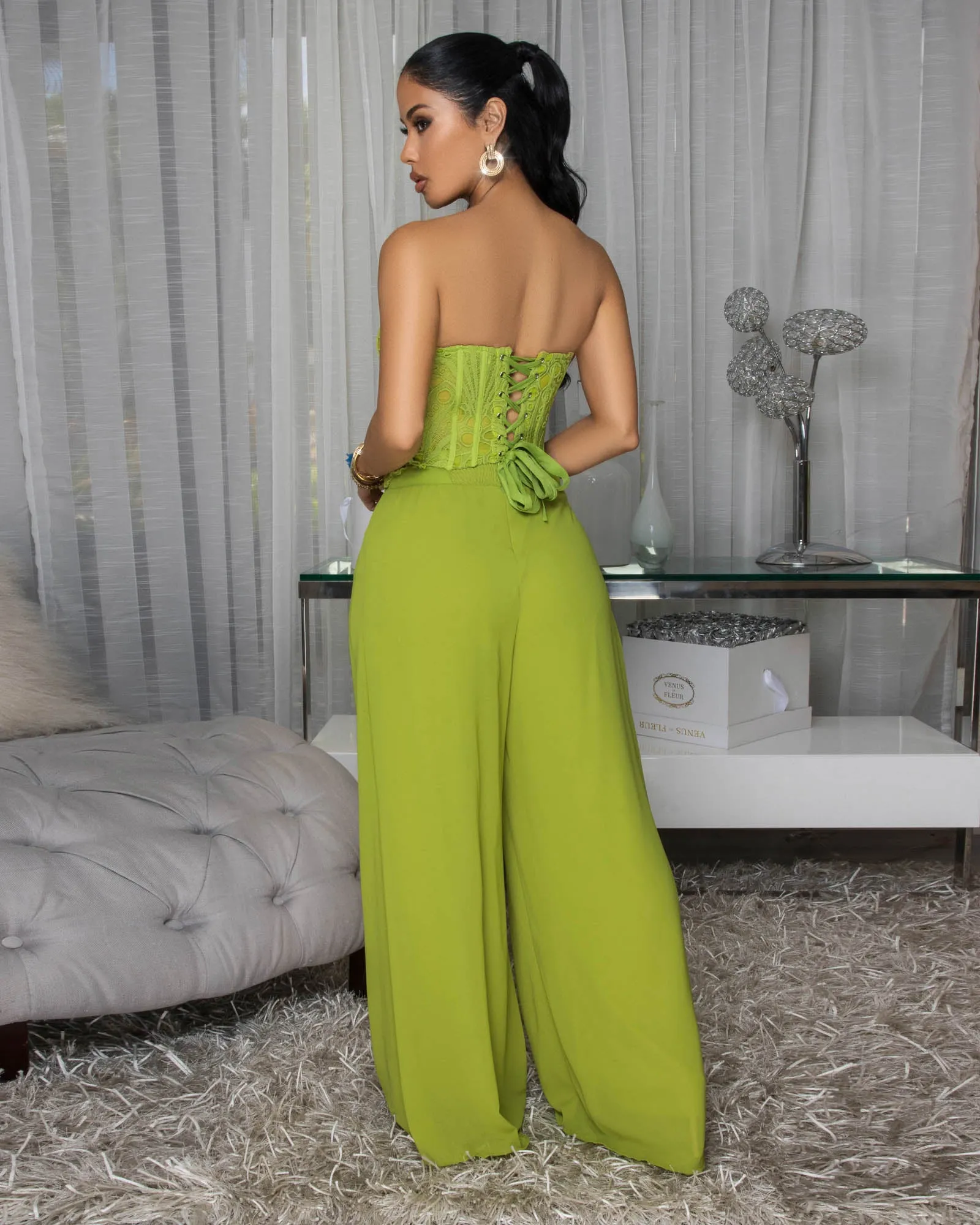 Miraflores Lime Corset Top & Pants Set sold by Chic Couture product image thumbnail 4
