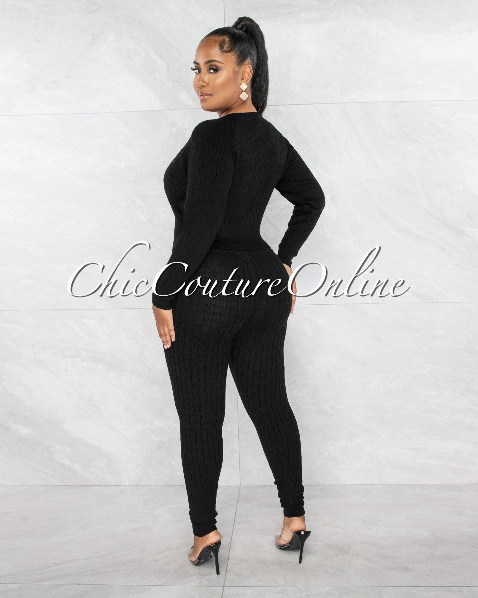 Palba Black Cable Knit Sweater Leggings Set sold by Chic Couture product image thumbnail 2