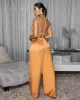 Kelda Copper Halter Silk Two Piece Pants Set sold by Chic Couture