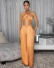 Kelda Copper Halter Silk Two Piece Pants Set sold by Chic Couture