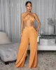 Kelda Copper Halter Silk Two Piece Pants Set sold by Chic Couture