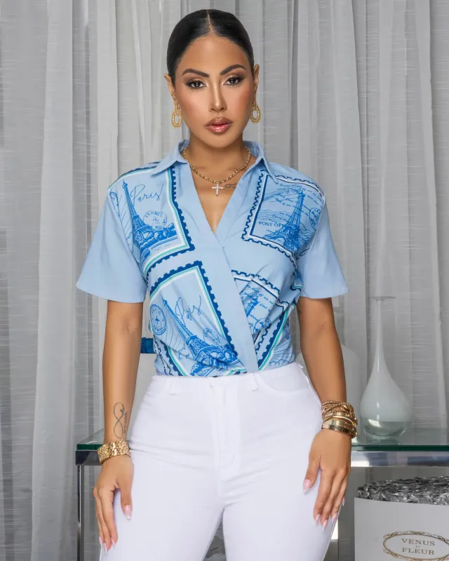 Baracoa Blue Multi-Color Shirt sold by Chic Couture