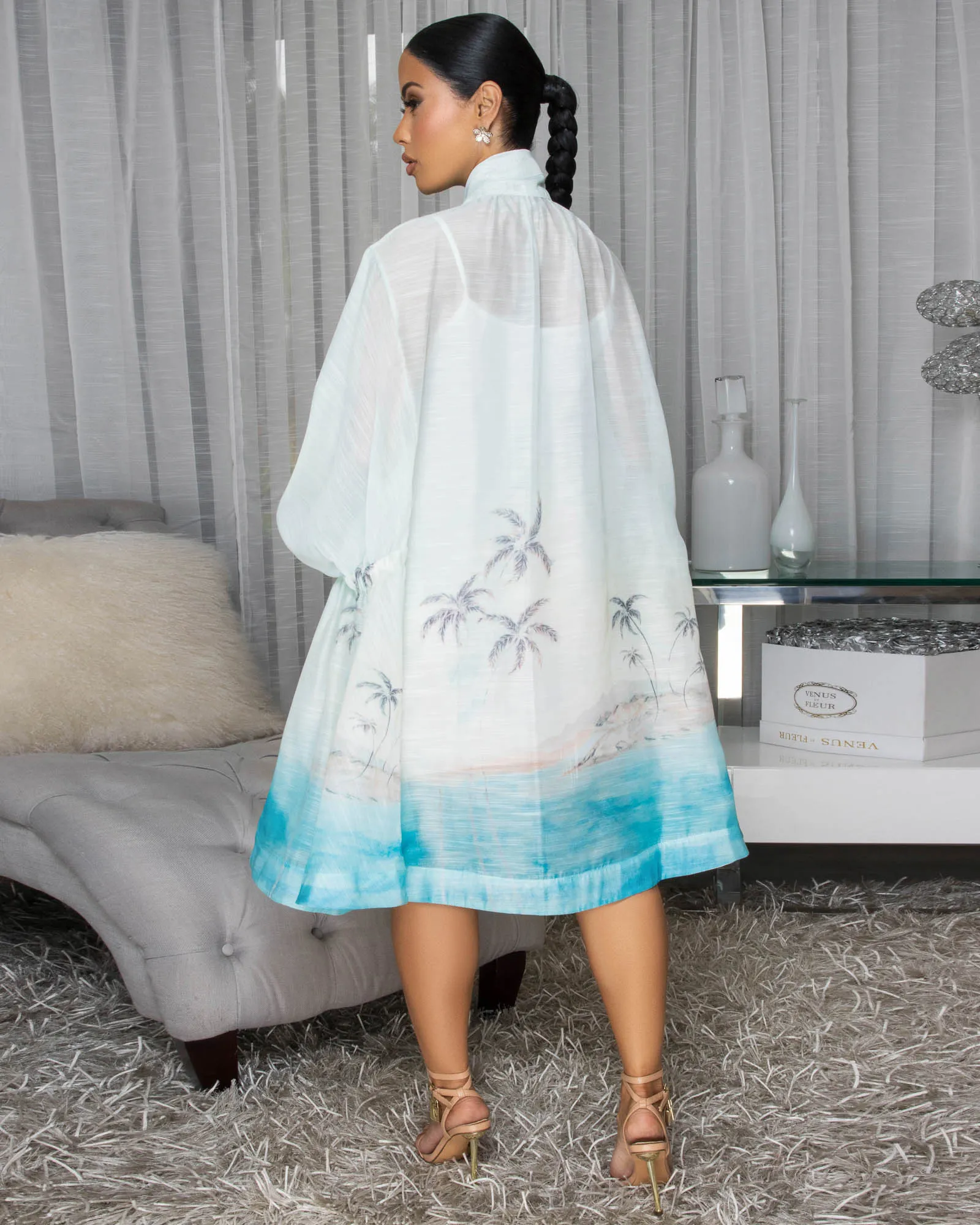 Utopia Ivory Aqua Print LUXE Dress sold by Chic Couture product image thumbnail 3