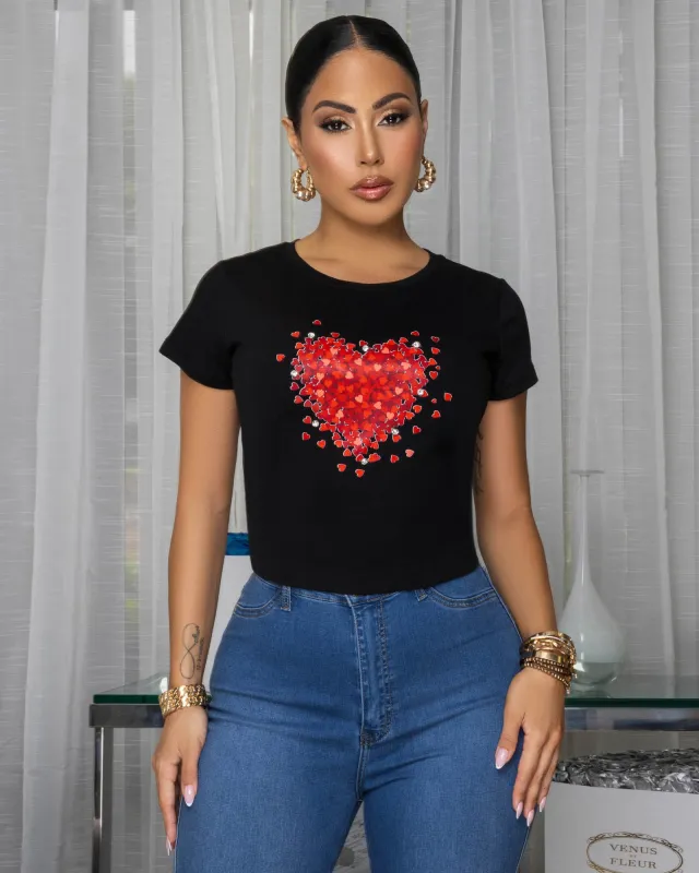 Emiliana Black Red Heart T-Shirt sold by Chic Couture