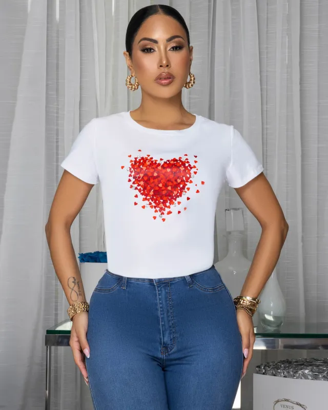 Emiliana Off-White Red Heart T-Shirt sold by Chic Couture